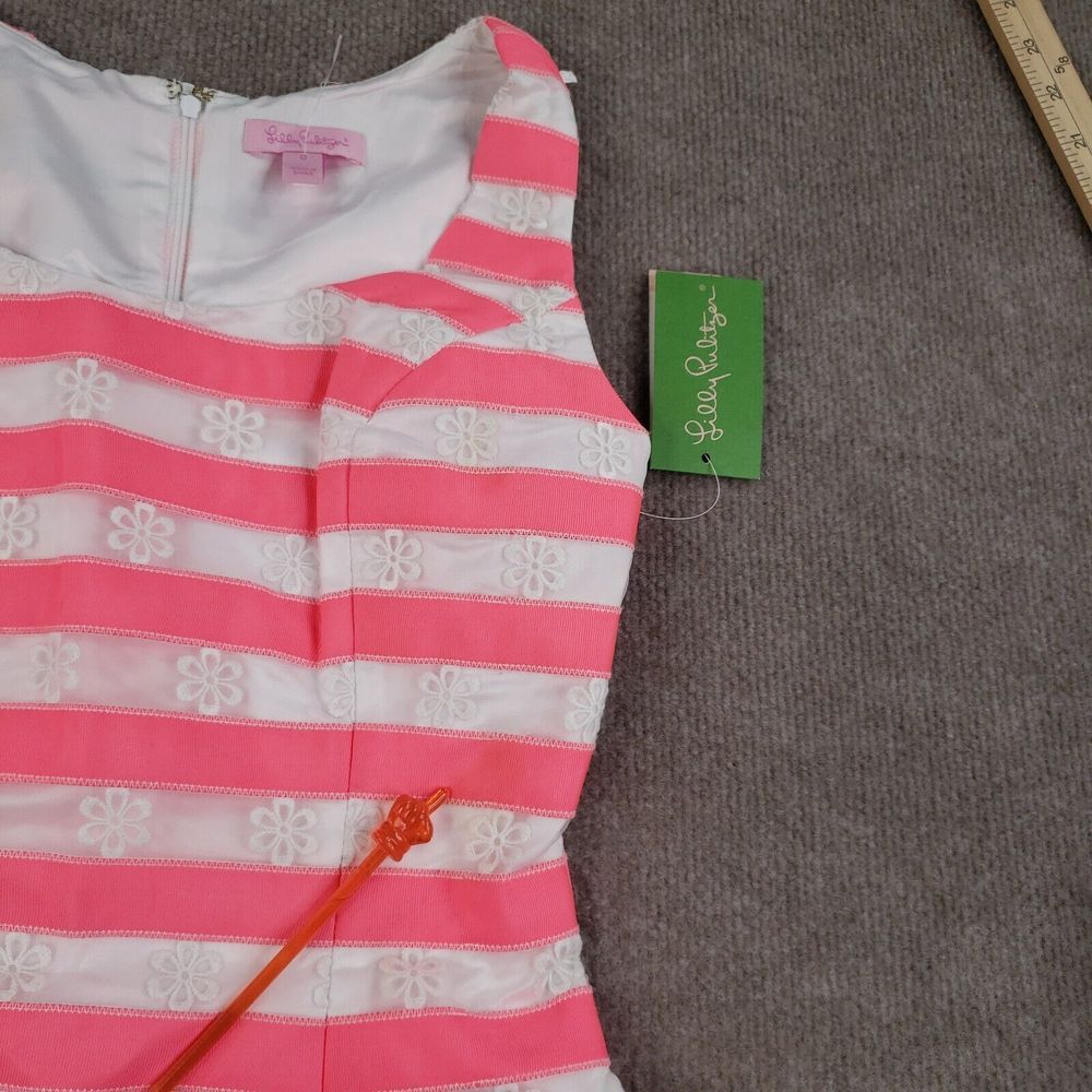 Lilly‎ Pulitzer Joslin Dress Size 0 Pink White Flutter Ribbon Floral Striped - Picture 16 of 16